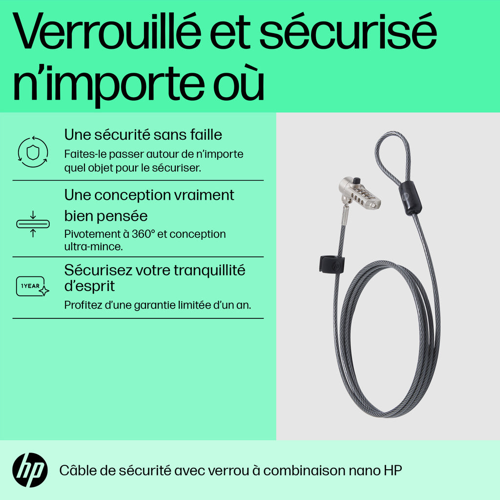 Câble de Verrouillage avec Combinaison Nano pour Ordinateurs Portables