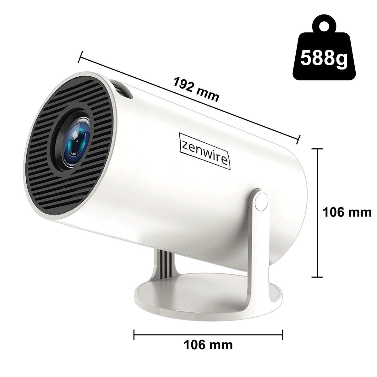 Mini-projecteur portable Android 13 avec Wi-Fi, projection rotative, Full HD 4K, Bluetooth, correction automatique de la distorsion 4D, Zenwire R1 360