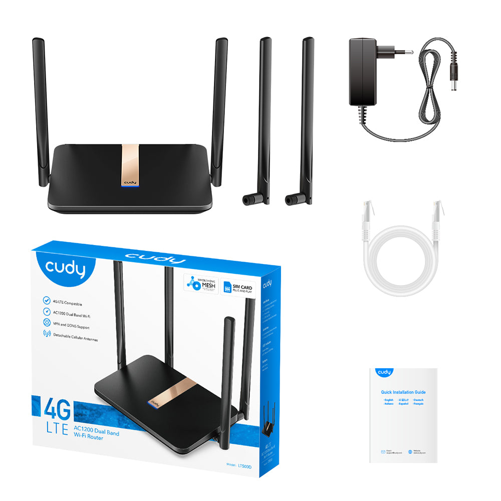 Cudy LT500D Routeur Sans Fil 4G Bi-bande 2,4 GHz / 5 GHz Fast Ethernet, Noir