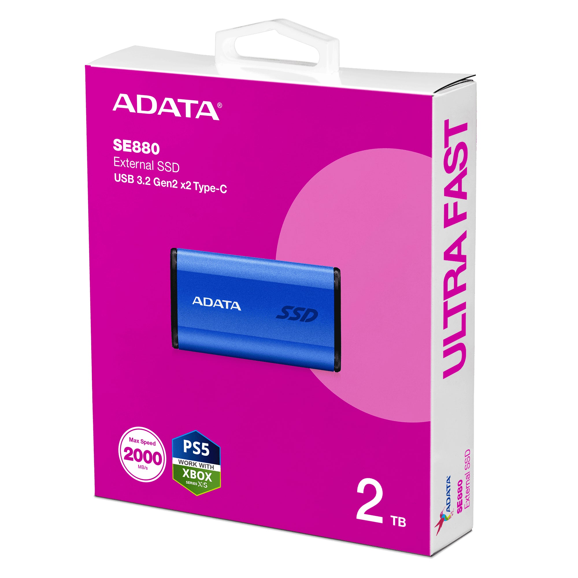 ADATA SE880 2 To USB Type-C 3.2 Gen 2 (3.1 Gen 2) Bleu