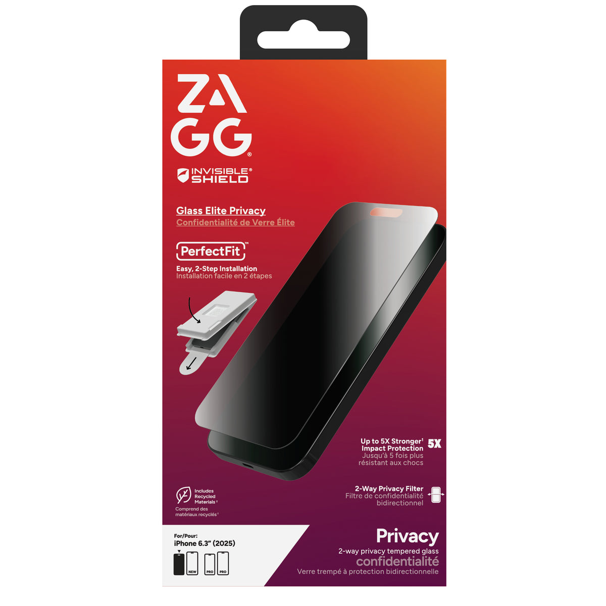 InvisibleShield Glass Elite Privacy Protection d'Écran pour iPhone 17, Noir