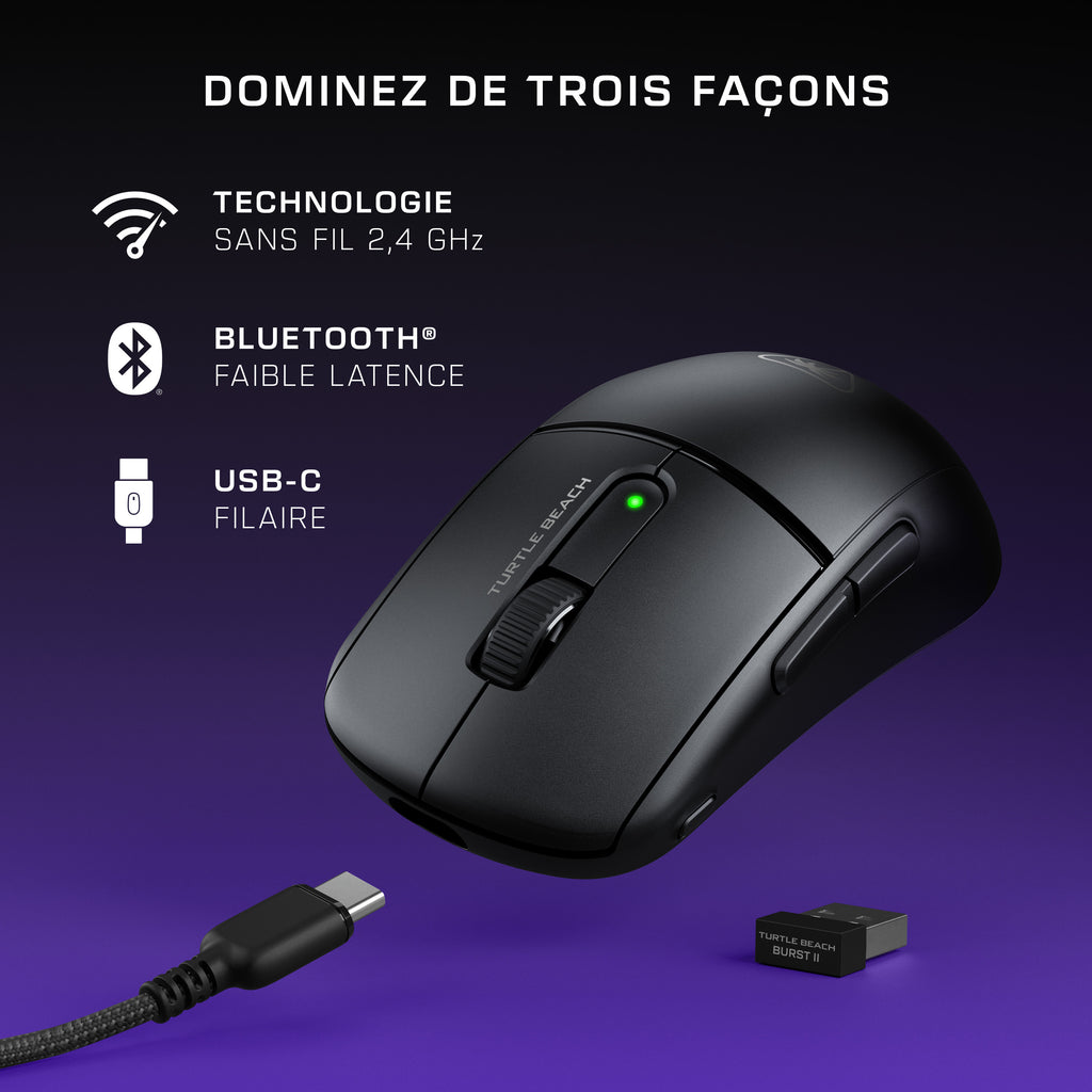 Turtle Beach Burst II Air - Souris gaming sans fil 2,4 GHz : ultralégère avec 47 g, touches optiques, symétrique, capteu