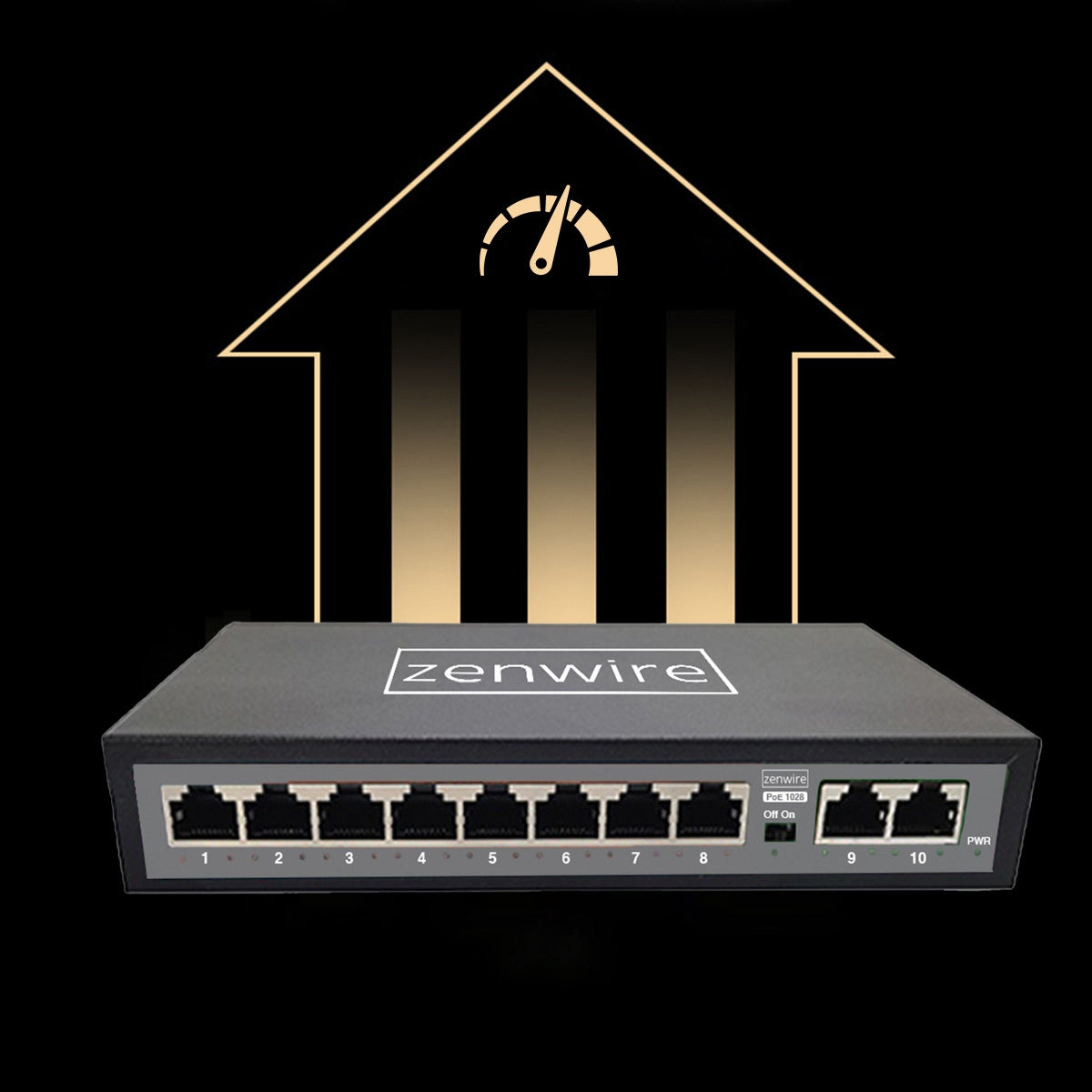 Commutateur répartiteur 10 ports (8 POE) avec 2 ports LAN Ethernet RJ45 pour caméras IP Zenwire 1028