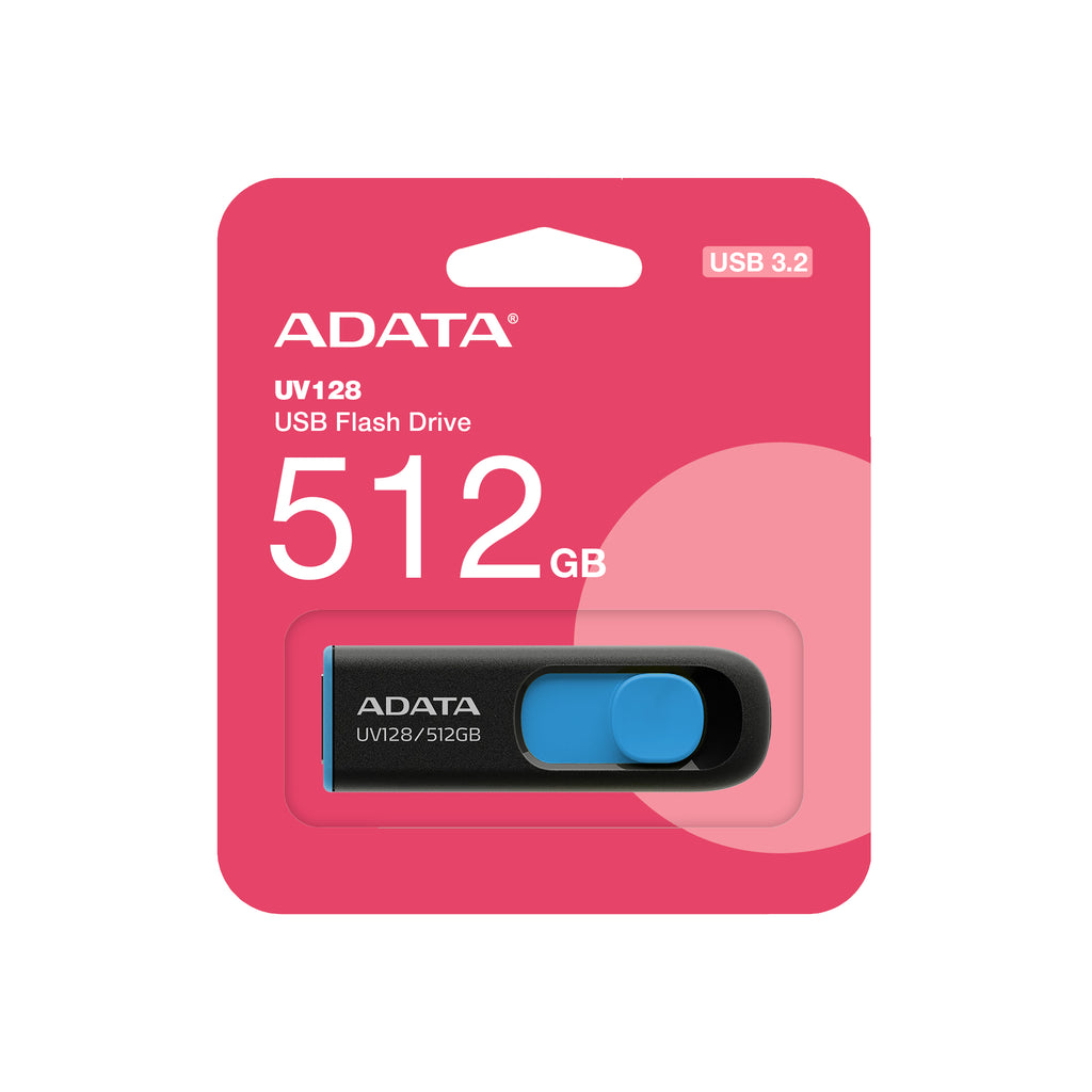 ADATA UV128 lecteur USB flash 512 Go USB Type-A 3.2 Gen 1 (3.1 Gen 1) Noir, Bleu