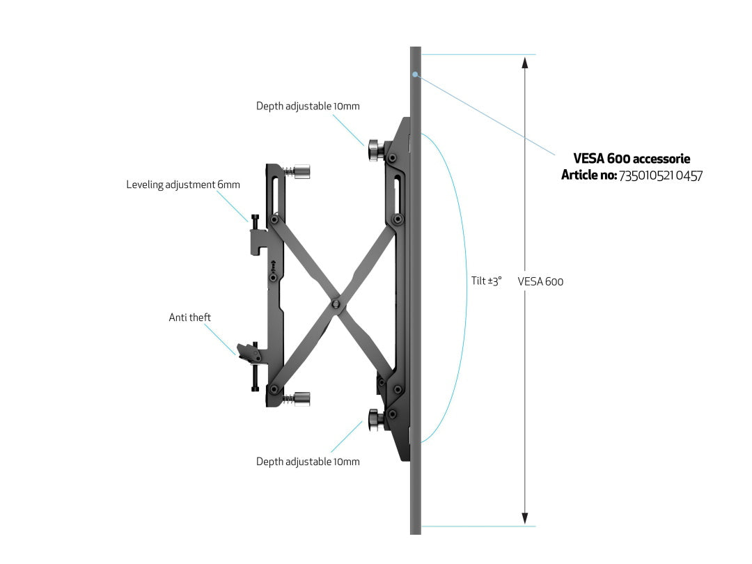 Support de Montage pour Écrans 40" à 65", Argent, Modèle 5105