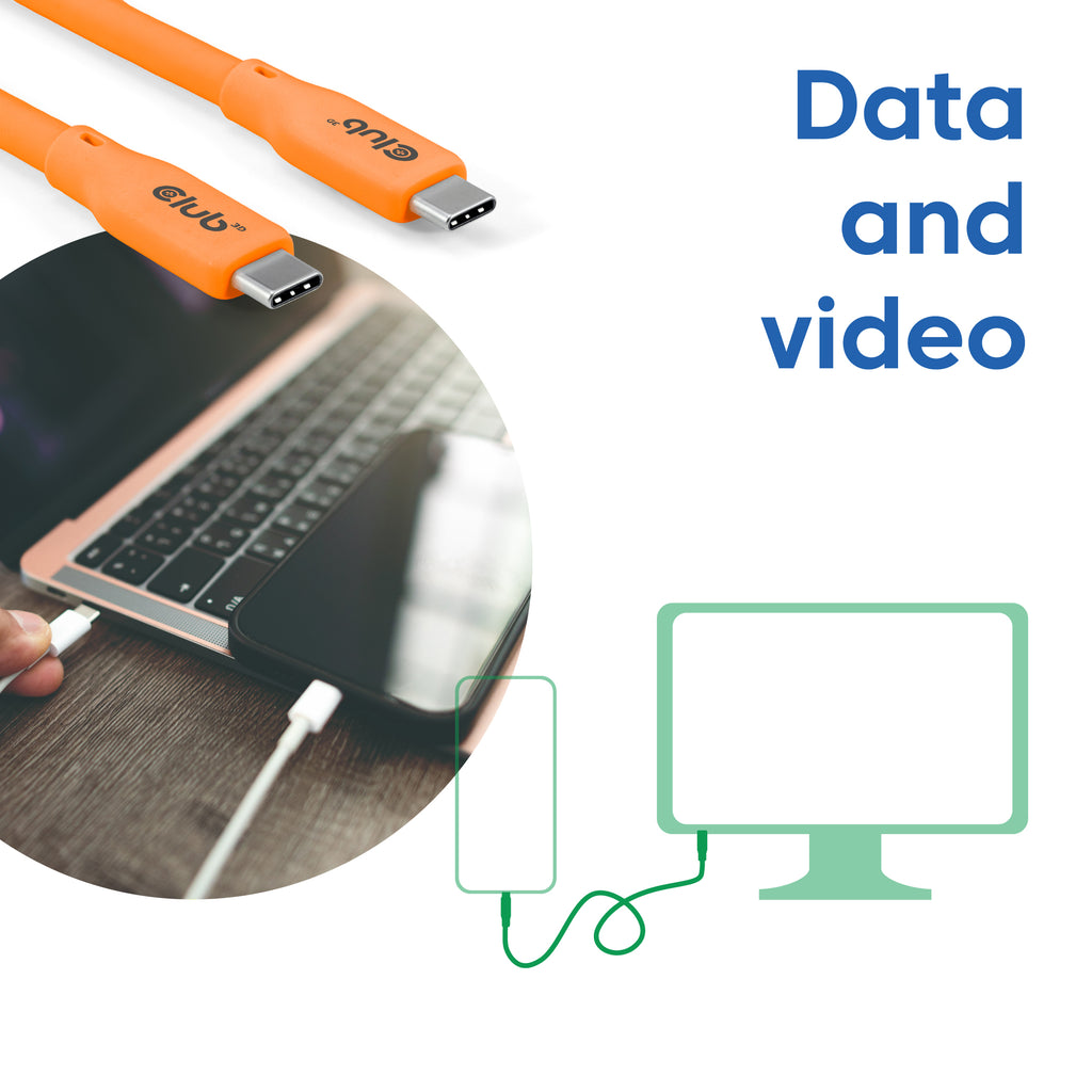 CLUB3D Câble USB4 Gen 2x2 USB-C vers USB-C, 20 Gbit/s, 240W, 2m, Orange