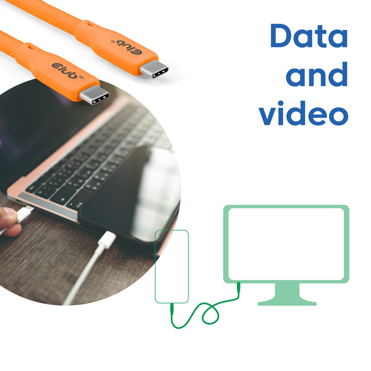 CLUB3D Câble USB4 Gen 2x2 USB-C vers USB-C, 20 Gbit/s, 240W, 2m, Orange