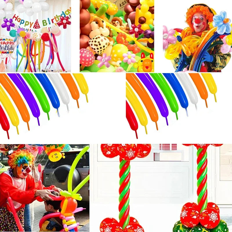 BALONY DO MODELOWANIA DŁUGIE DO SKRĘCANIA KOLOROWE 100SZT ZESTAW+ POMPKA