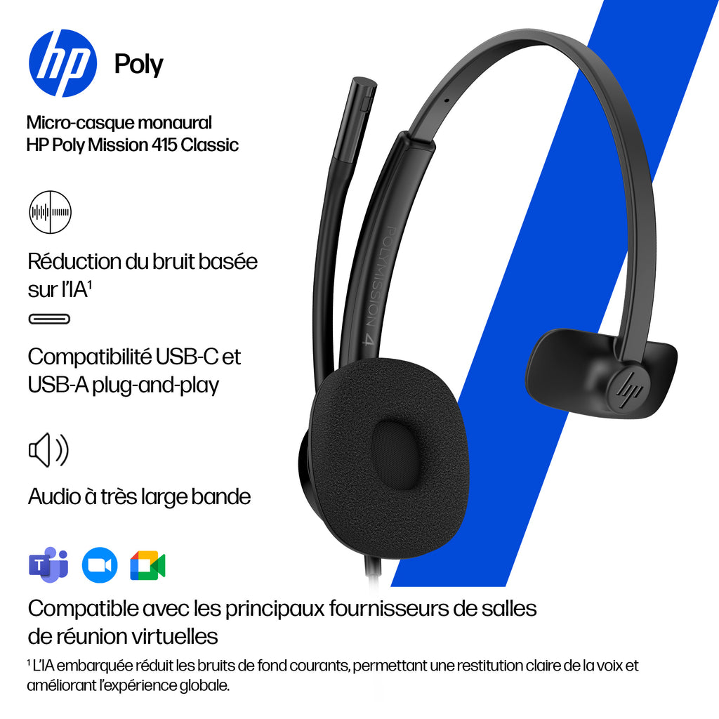 HP Poly Micro Classic-casque filaire USB monaural Mission 415 Classic (en vrac)