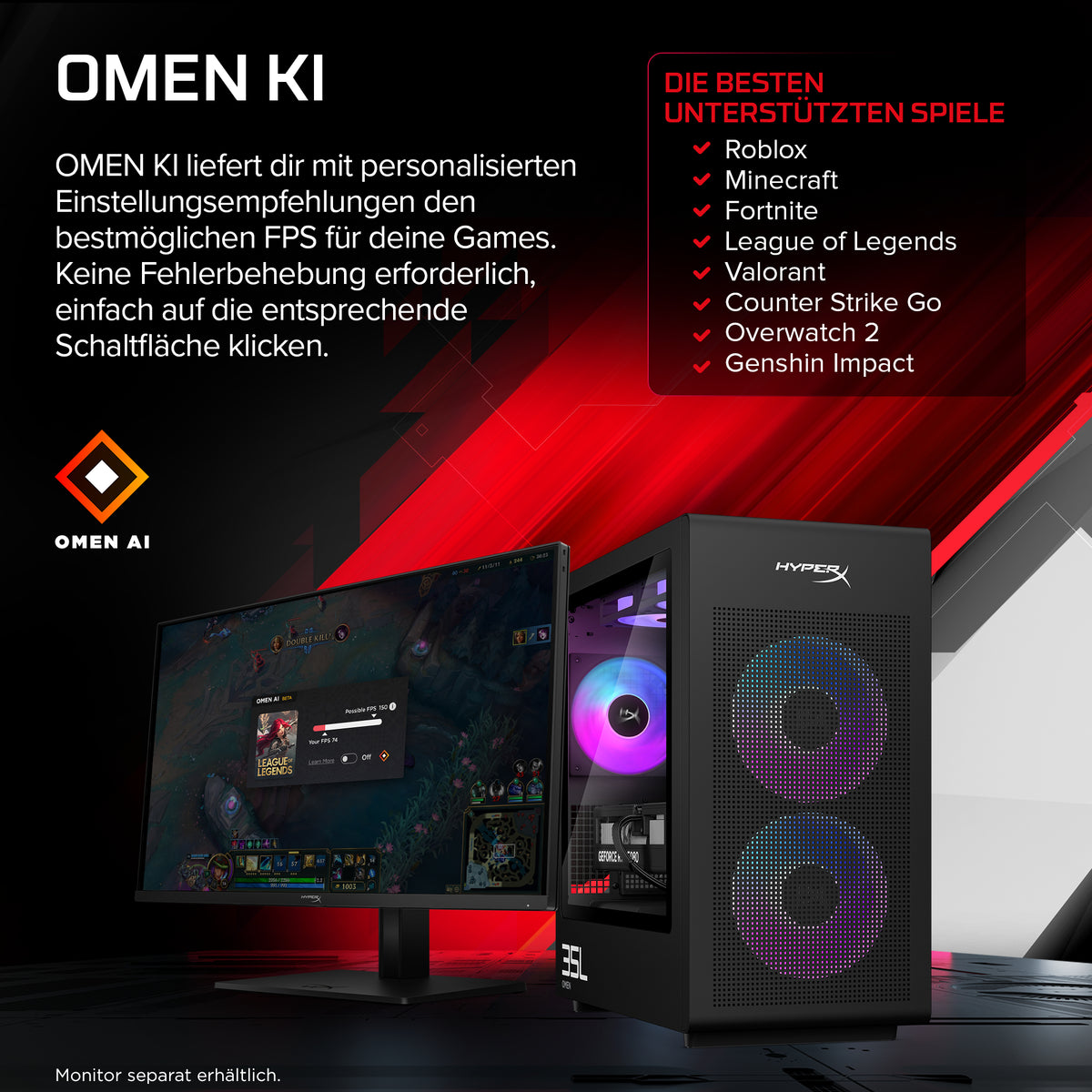 HyperX OMEN Desktop Gaming PC GT18-0170ng Intel Core Ultra 7 270K Plus, 32GB RAM, 1TB SSD, GeForce RTX 5060Ti 16GB, DOS