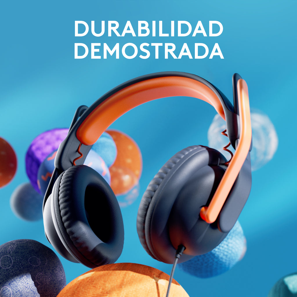 Logitech Zone Learn Casque Supra-Auriculaire Filaire pour Apprenants, Câble AUX 3,5 mm, Noir et Orange