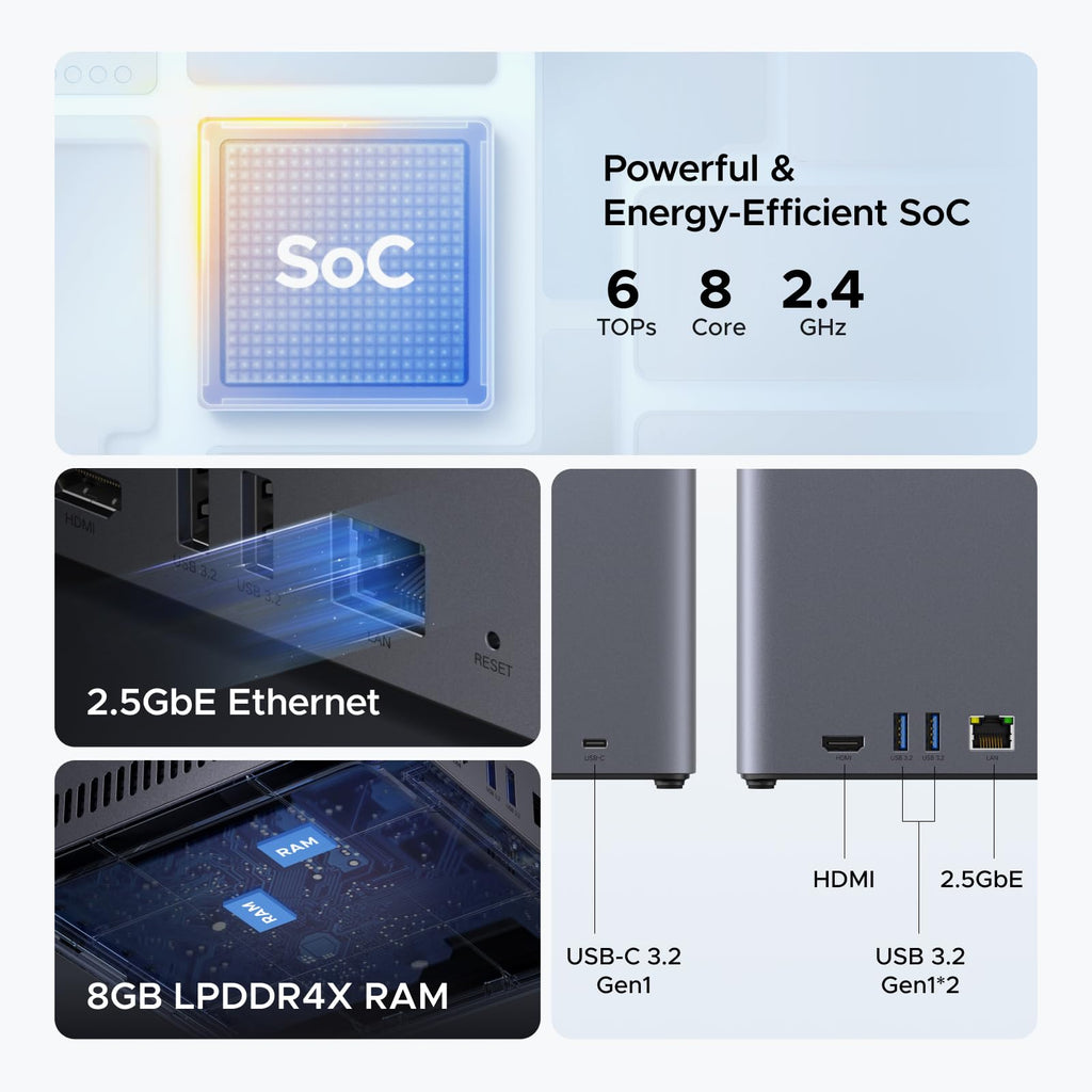 Ugreen DH4300 Plus NAS Mini Tower 8 Go LPPDDR4X UGOS Pro, Gris