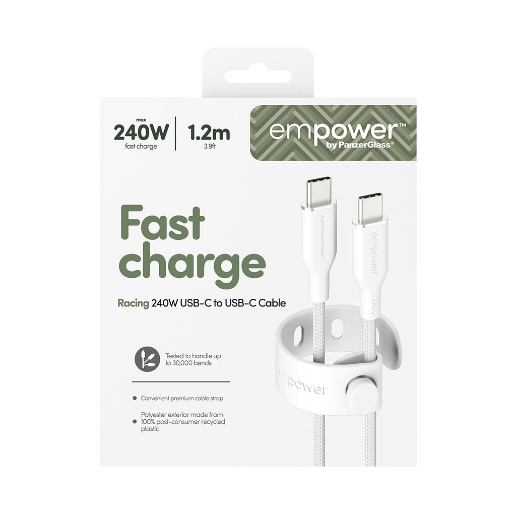 PanzerGlass empower™ by ® Racing 240W USB-C to USB-C Cable | USB 2.0 | 1.2M | Silver White câble USB Blanc