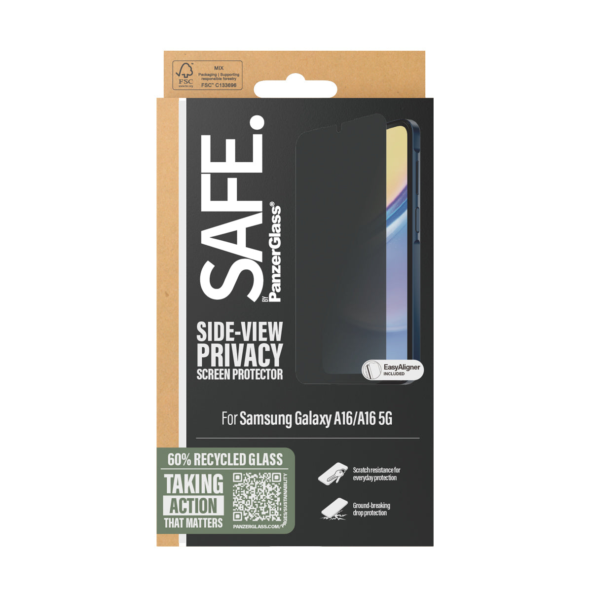 PanzerGlass SAFE. by ® 2-Way Privacy Screen Protector Samsung Galaxy A16 | A16 5G | Ultra-Wide Fit Protection d'écran transparent 1 pièce(s)
