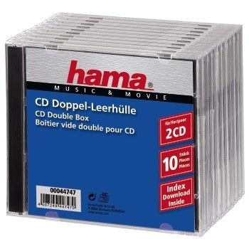 Hama Boîtiers CD Double Jewel Case Standard, Pack de 10, Transparent, 2 Disques