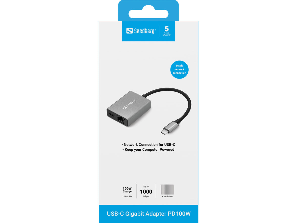 Sandberg Adaptateur USB-C Gigabit Ethernet avec Power Delivery 100W