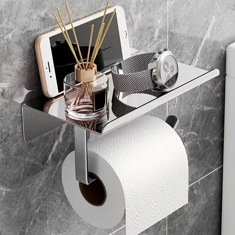 UCHWYT NA PAPIER TOALETOWY Z PÓŁKĄ WC CHROM SREBRNY METALOWY WIESZAK