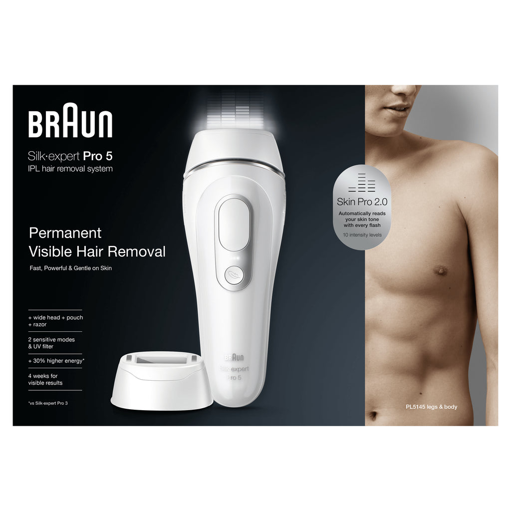 Braun Silk-expert Pro 5 PL5145 Épilateur à Lumière Pulsée, Argent et Blanc