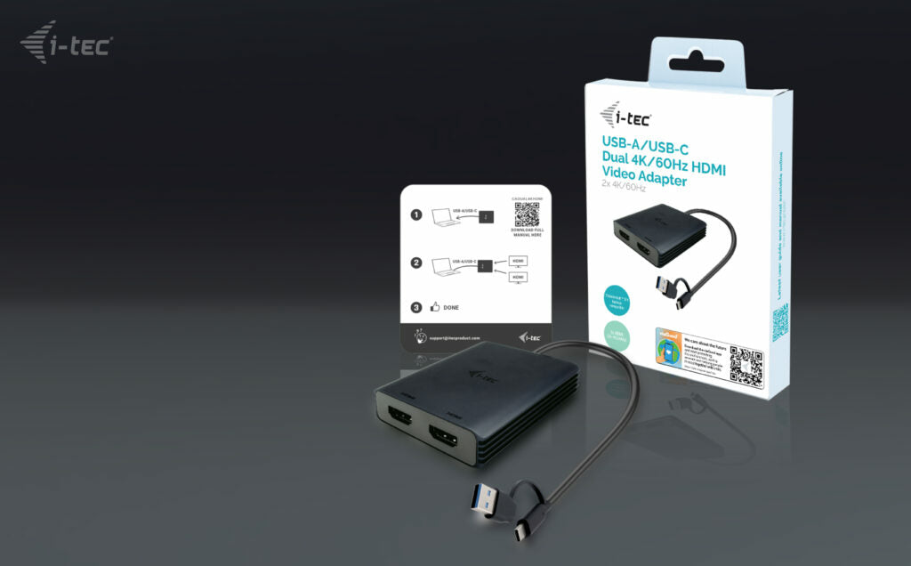 i-tec Adaptateur Vidéo Double HDMI USB-A/USB-C 4K 60Hz