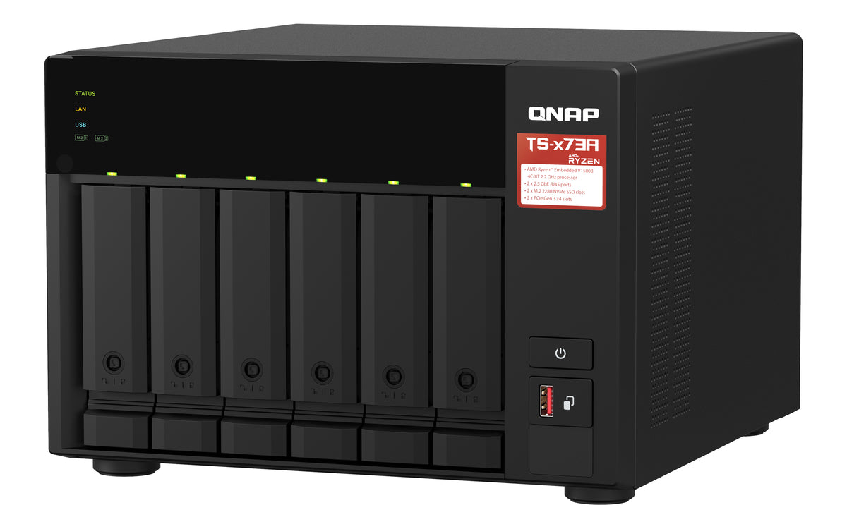 QNAP TS-673A NAS Tower AMD Ryzen V1500B 8 Go DDR4 Noir