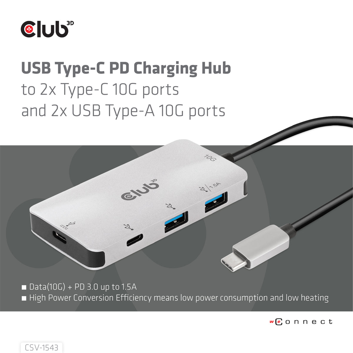 CLUB3D CSV-1543 Hub USB 3.2 Gen 2 Type-C 10 Gbps Noir et Argent
