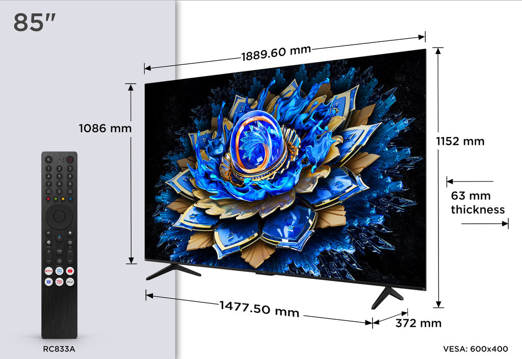 TCL T69C 85T69C TV 2,16 m (85") 4K Ultra HD Smart TV Wifi Noir 450 cd/m² - vue 3
