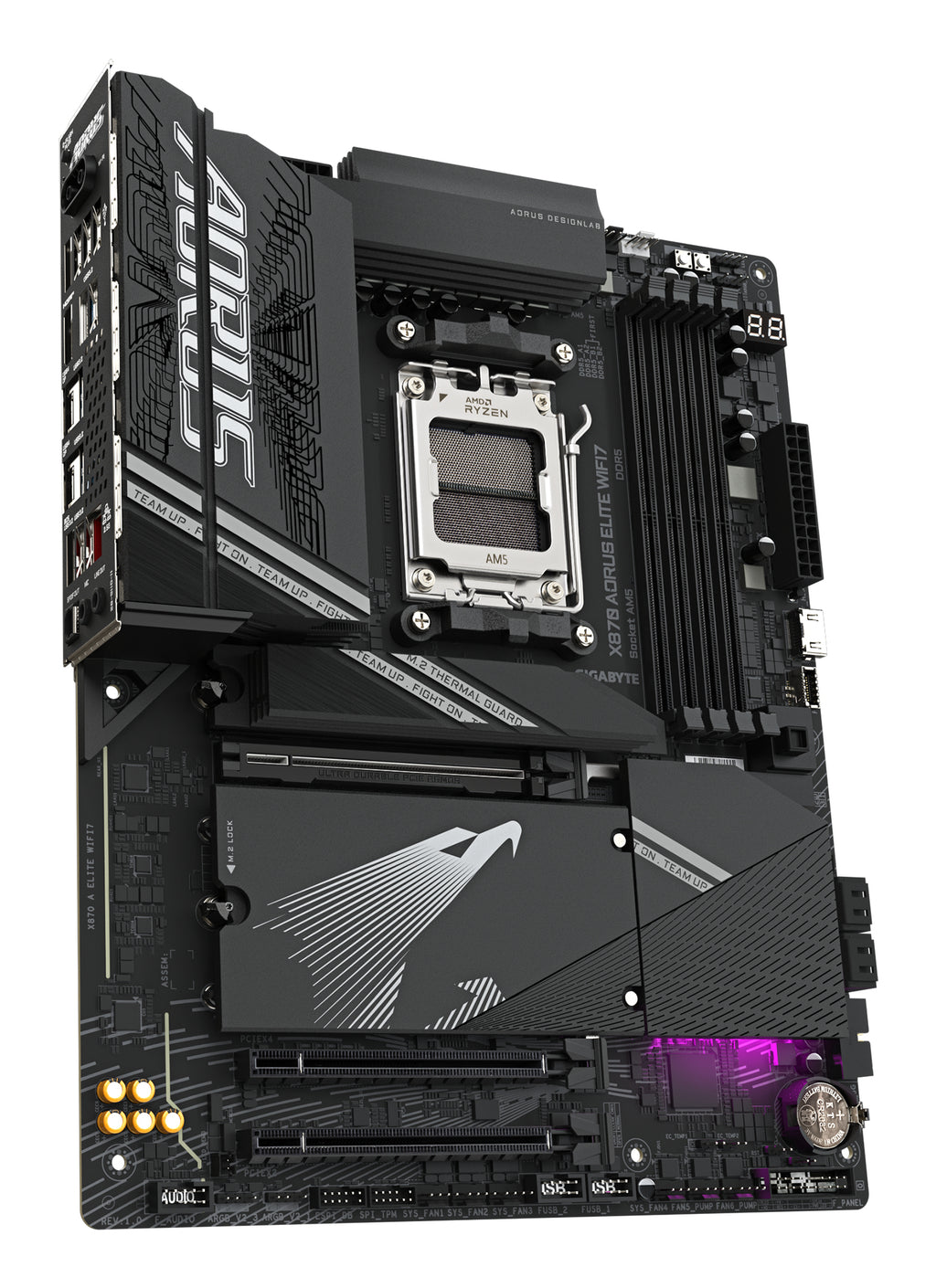 GIGABYTE X870 AORUS ELITE WIFI7 Carte Mère - Prend en charge les processeurs AMD Ryzen 9000, 16+2+2 phases VRM, jusqu'à 8000MHz DDR5 (OC), 3xPCIe 5.0 + 1xPCIe 4.0, Wi-Fi 7, LAN 2,5GbE, USB 4