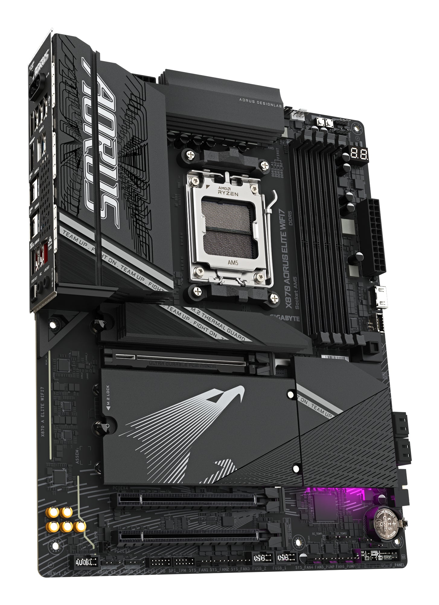 GIGABYTE X870 AORUS ELITE WIFI7 Carte Mère - Prend en charge les processeurs AMD Ryzen 9000, 16+2+2 phases VRM, jusqu'à 8000MHz DDR5 (OC), 3xPCIe 5.0 + 1xPCIe 4.0, Wi-Fi 7, LAN 2,5GbE, USB 4