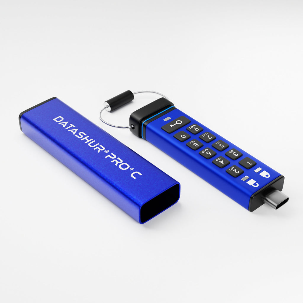 iStorage datAshur PRO+C 128GB | Secure USB Type-C Memory Stick | FIPS 140-3 Level 3 pending | PIN protected | Type C-A adapter included. - vue 3