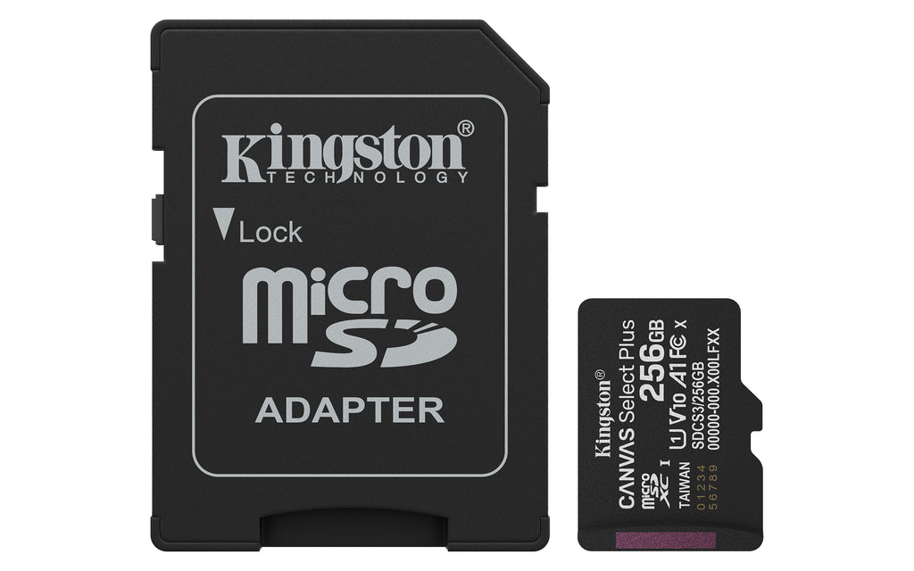 Kingston Technology microSDXC Canvas Select Plus Gen3 256GB 150MB/s A1 avec Adaptateur SD