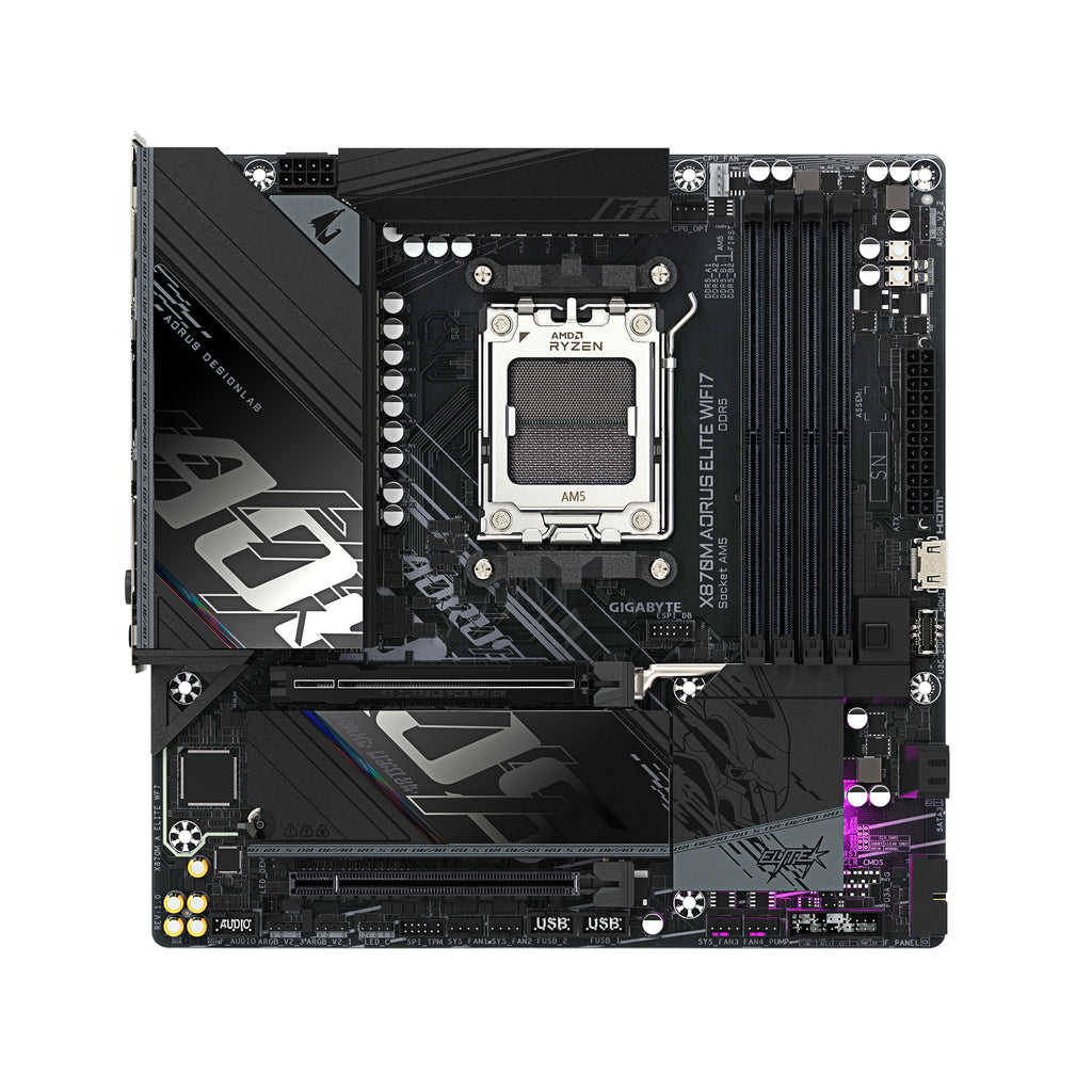 GIGABYTE X870M AORUS ELITE WIFI7 Carte Mère – Compatible avec les processeurs AMD Ryzen 9000, VRM numérique 14+2+2 phases, jusqu'à 8200 MHz DDR5 (OC), 1 x PCIe 5.0 + 1 x PCIe 4.0, Wi-Fi 7, LAN 2.5 GbE, USB 4