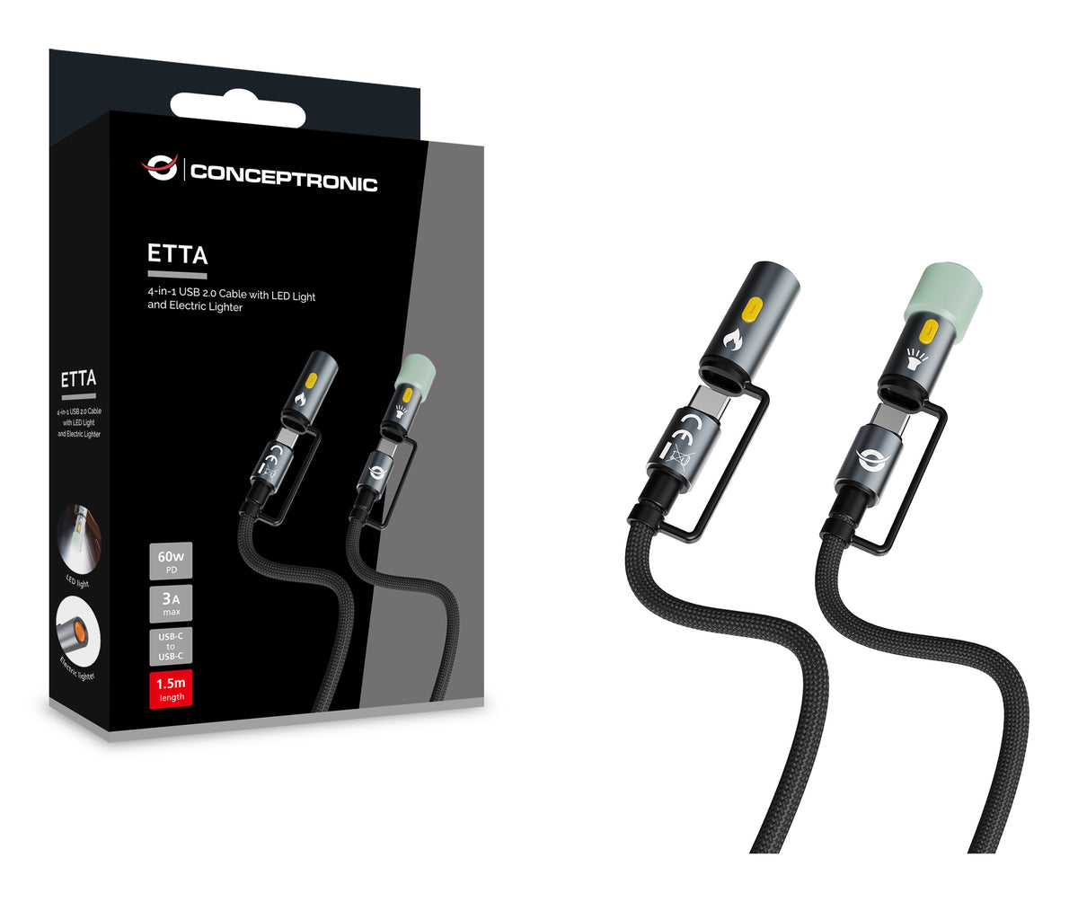 Conceptronic ETTA10B15 câble USB USB 2.0 1,5 m USB C 0,48 Gbit/s 60 W Noir