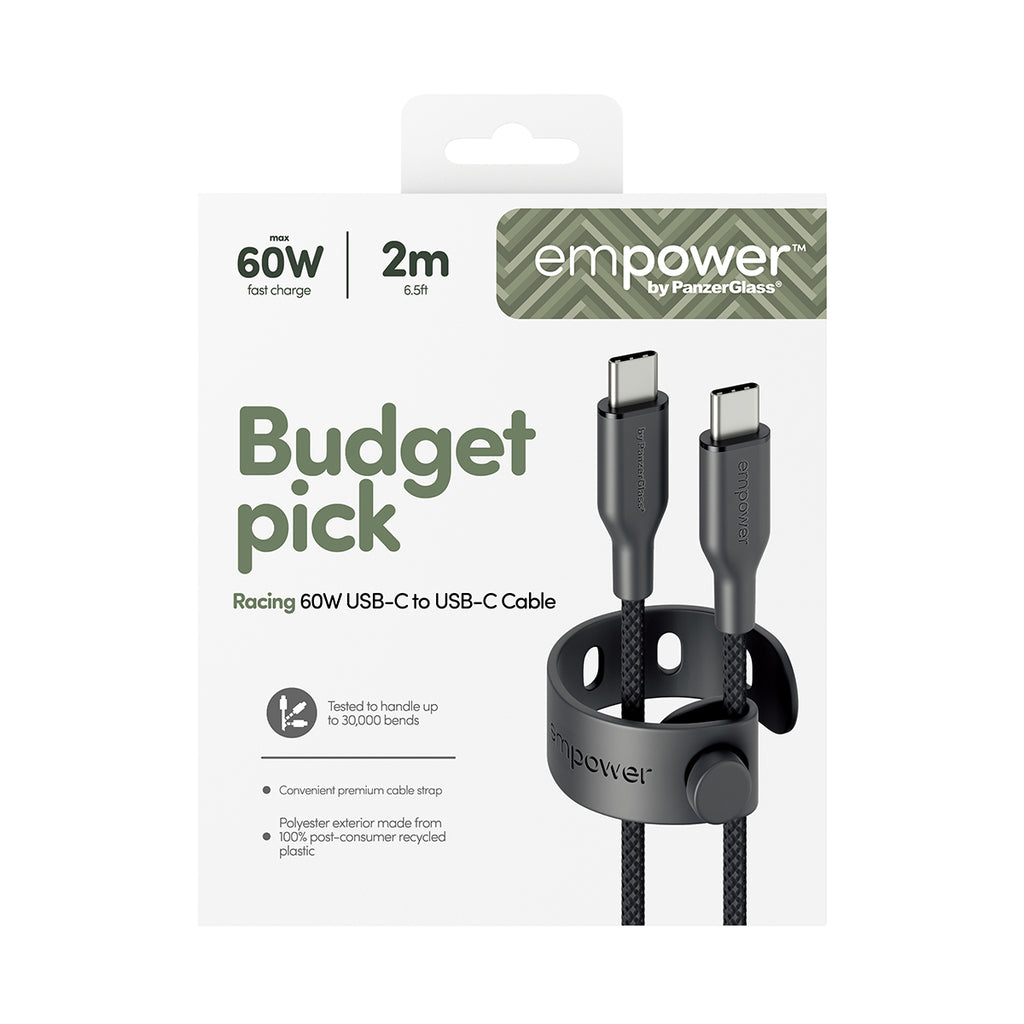 PanzerGlass empower™ by ® Racing 60W USB-C to USB-C Cable | USB 2.0 | 2M | Space Black câble USB Noir