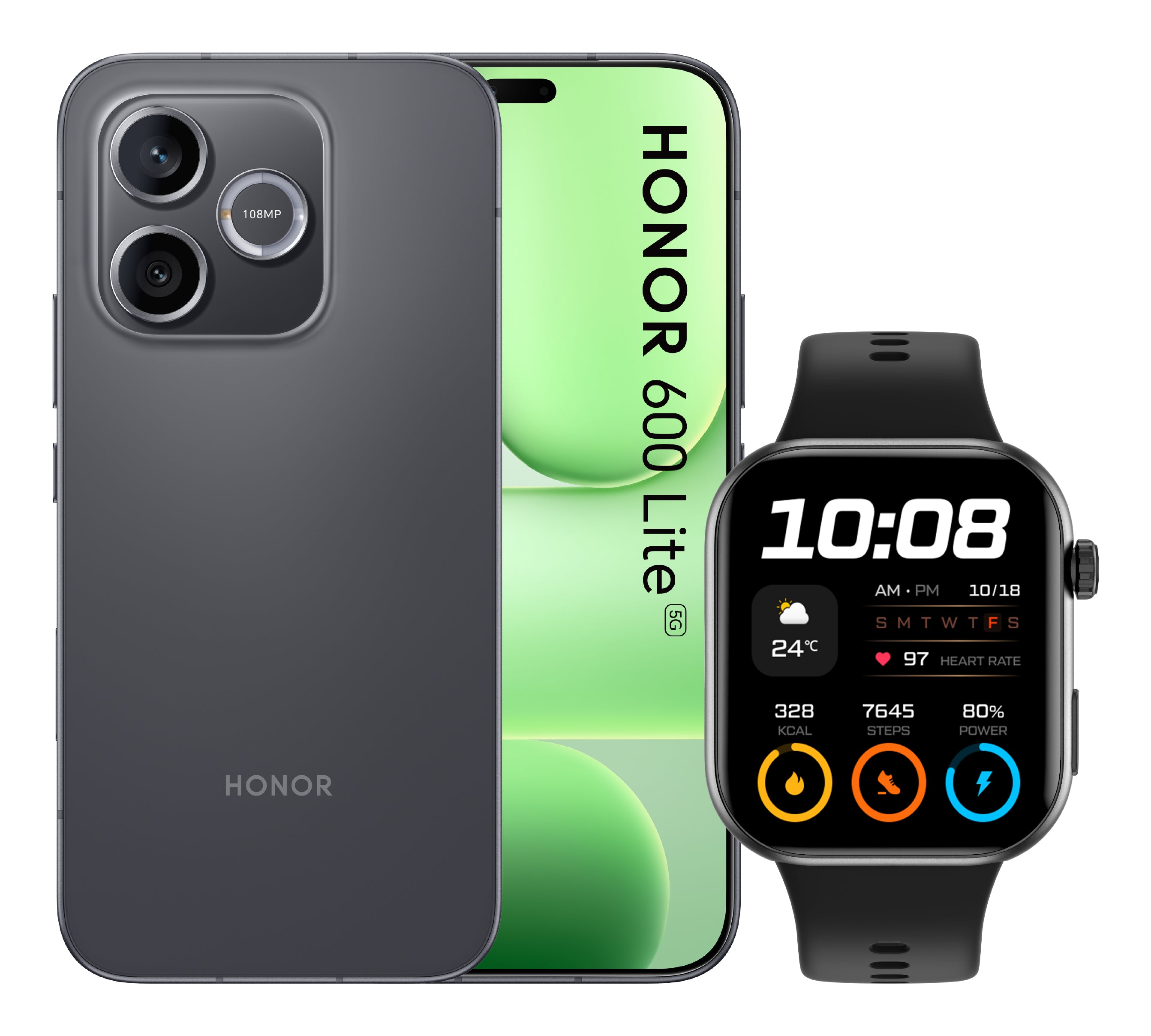 Honor Honor BUNDLE 600 LITE 256GB V BLACK+WATCH 2i BLACK 16,8 cm (6.6") Double SIM 5G USB Type-C 8 Go 256 Go 6520 mAh Noir