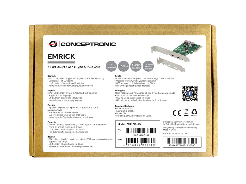 Conceptronic EMRICK08G Carte Adaptateur Interne USB 3.2 Gen 2 (3.1 Gen 2) PCIe