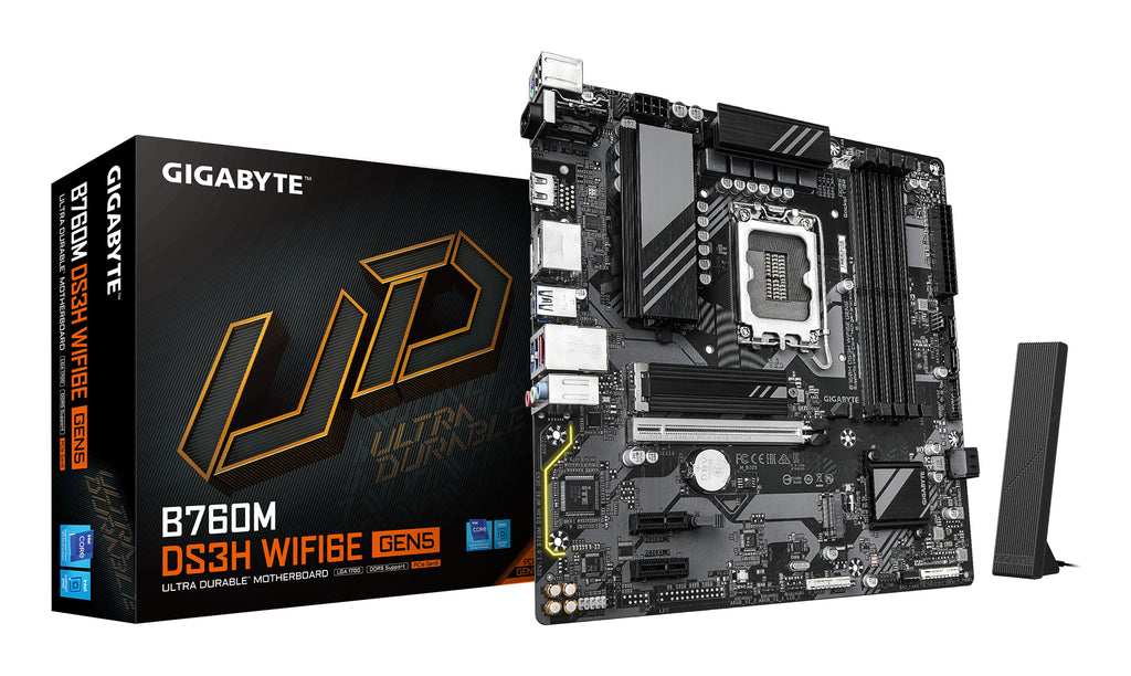 GIGABYTE B760M DS3H WIFI6E GEN5 Carte Mère – Compatible avec les processeurs Intel Core 14e génération, VRM numérique 6+2+1 phases, jusqu’à 5600 MHz DDR5, 2 x M.2 PCIe 4.0, Wi-Fi 6E, LAN 2.5 GbE, USB 3.2 Gen2