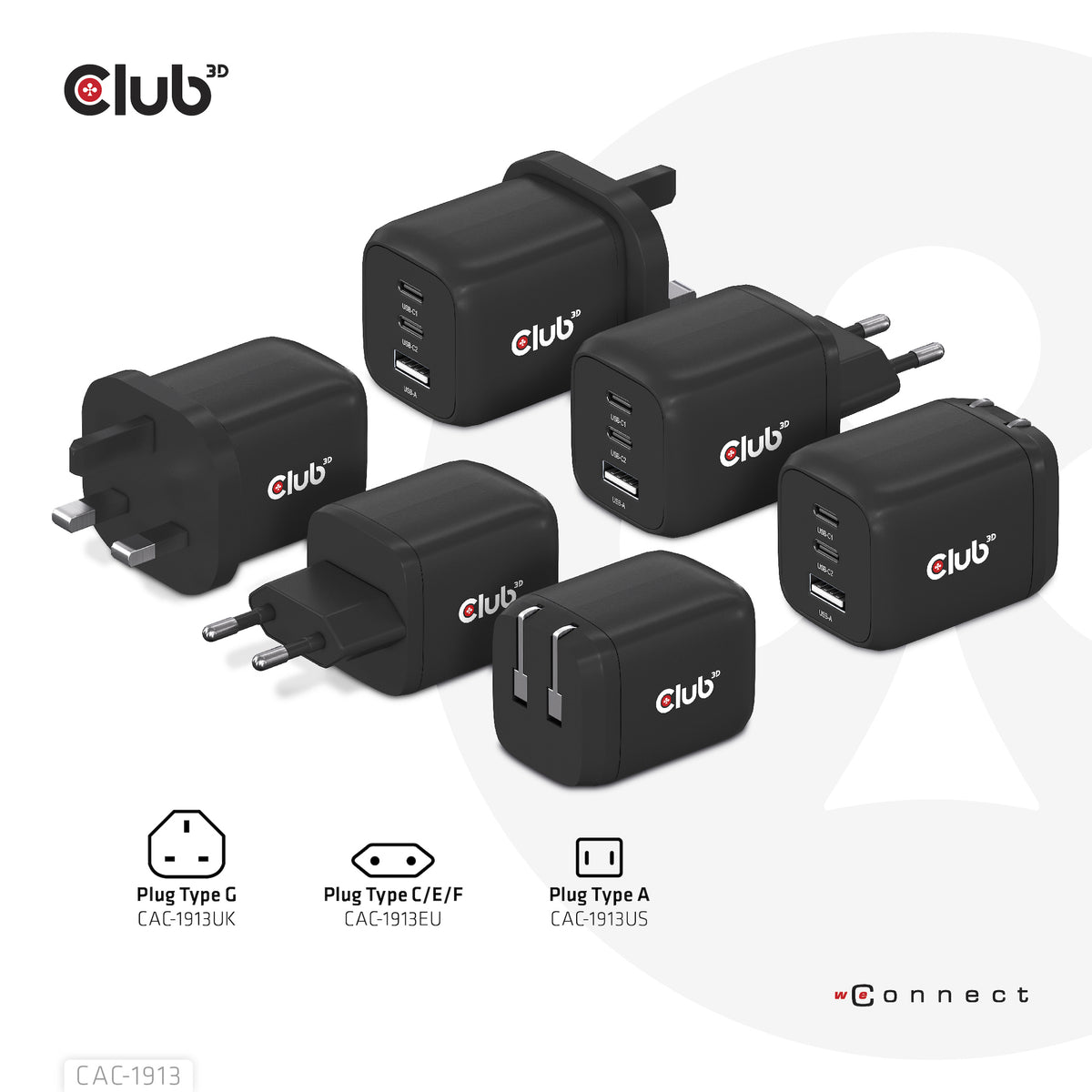 CLUB3D CAC-1913 Chargeur Universel Secteur Charge Rapide, 2 Ports USB-C, Noir
