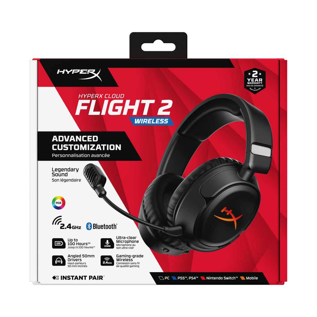 HyperX Cloud Flight 2 Casque Gaming Sans Fil, RGB Personnalisable, Noir