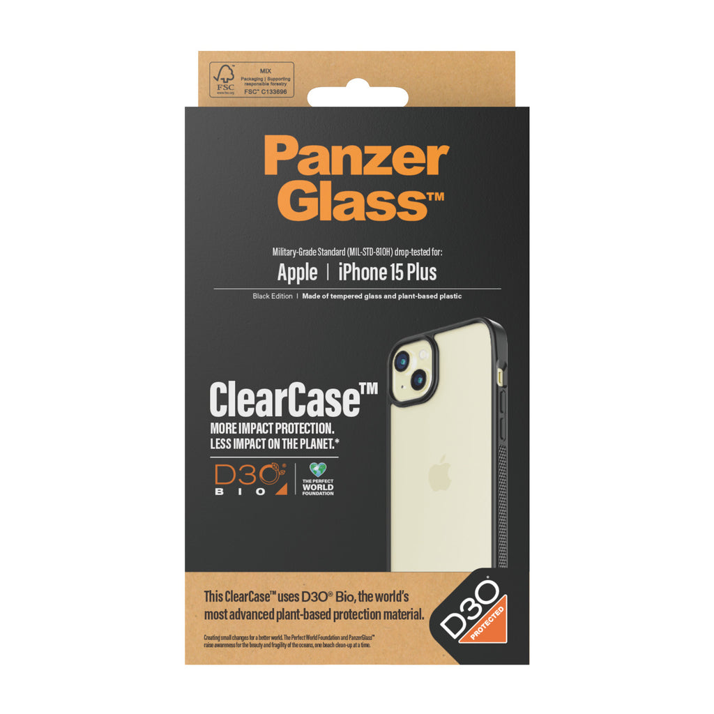 PanzerGlass ClearCase Transparent & D3O pour iPhone 15 Plus, Coque de Protection 6.7"