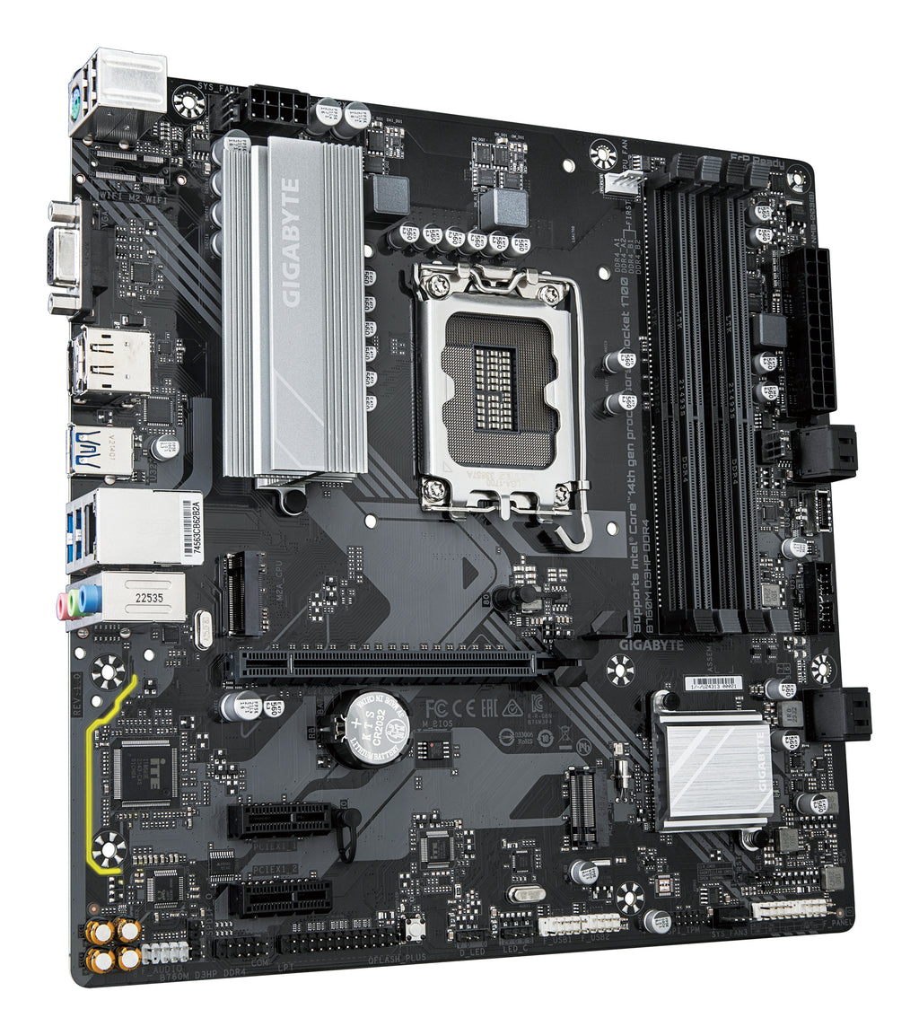 GIGABYTE B760M D3HP DDR4 Carte Mère - Prend en charge les processeurs Intel Core de 14e génération, VRM numérique 4+1+1 phases, jusqu'à 5333MHz DDR4 (OC), 2xPCIe 4.0 M.2, LAN GbE, USB 3.2 Gen1