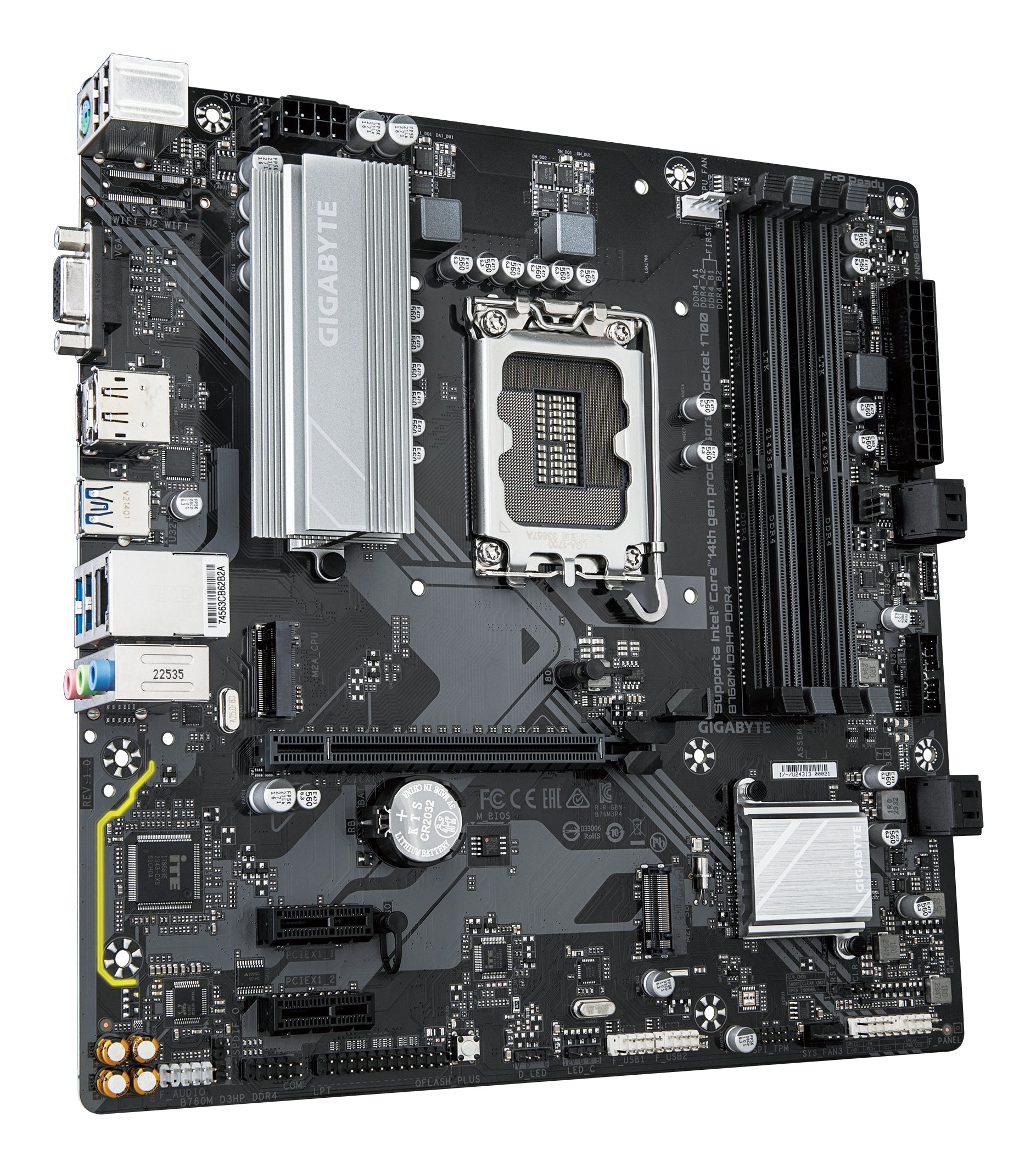 GIGABYTE B760M D3HP DDR4 Carte Mère - Prend en charge les processeurs Intel Core de 14e génération, VRM numérique 4+1+1 phases, jusqu'à 5333MHz DDR4 (OC), 2xPCIe 4.0 M.2, LAN GbE, USB 3.2 Gen1