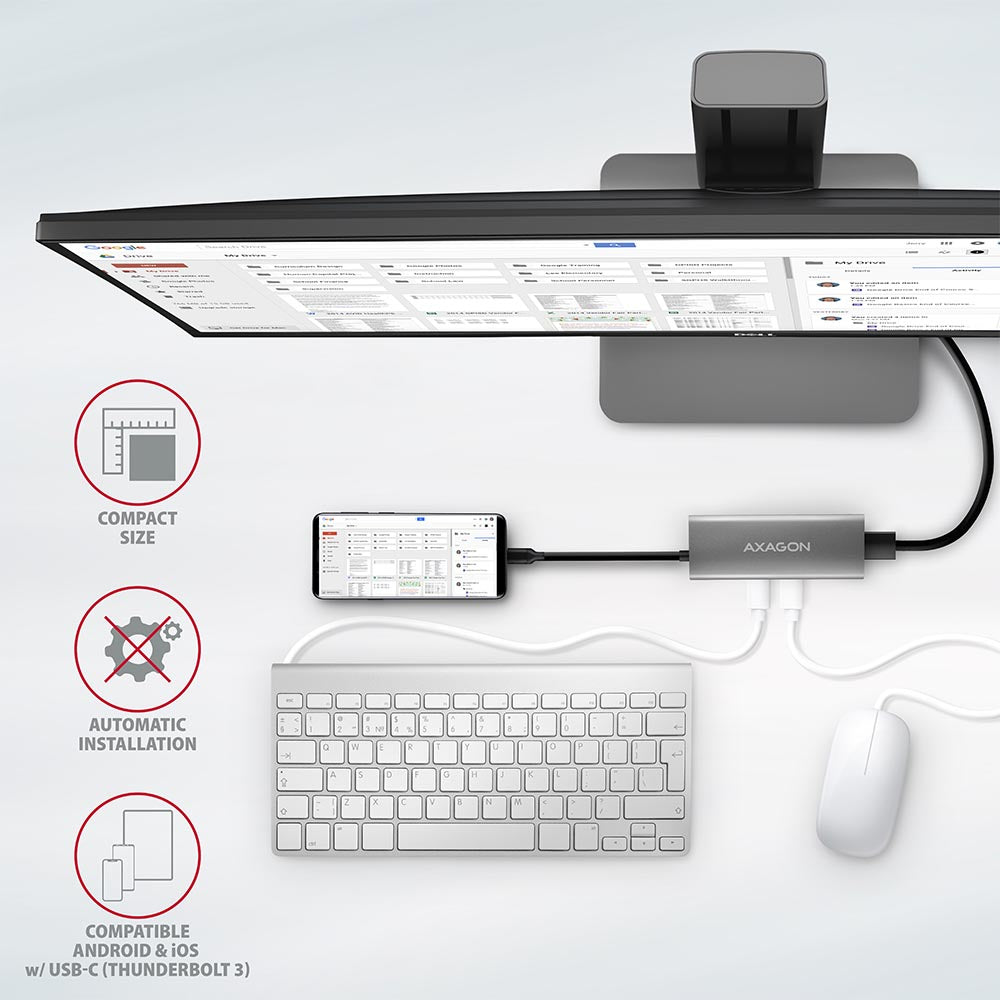 Axagon HMC-5G2 station d'accueil Avec fil USB 3.2 Gen 2 (3.1 Gen 2) Type-C Gris - vue 8