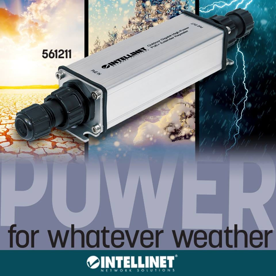 Intellinet Répéteur-extenseur PoE+ Gigabit Extérieur IP65, IEEE 802.3at/af, Portée 100m