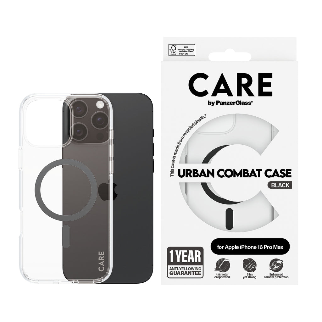 PanzerGlass CARE™ by ® Urban Combat Case Transparent w. Black MagSafe iPhone 16 Pro Max coque de protection pour télépho
