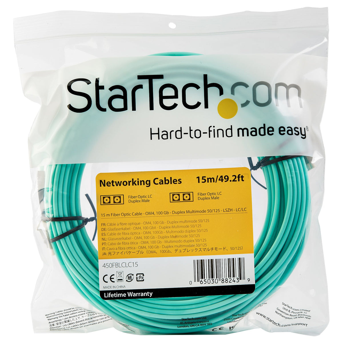 StarTech.com Câble Fibre Optique Multimode de 15m LC/UPC à LC/UPC OM4, Fibre Zipcord 50/125µm LOMMF/VCSEL, Réseaux 100G, Faible Perte d'Insertion, Cordon de Raccordement Fibre LSZH - vue 4