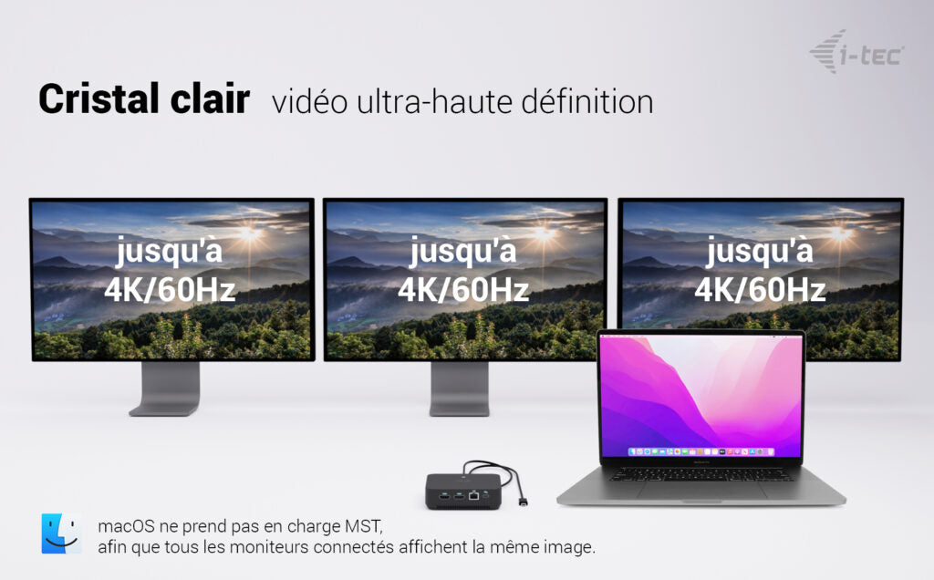 i-tec Station d'accueil USB-C DP Dual HDMI Power Delivery 100W, USB 3.2 Gen 2, Noir