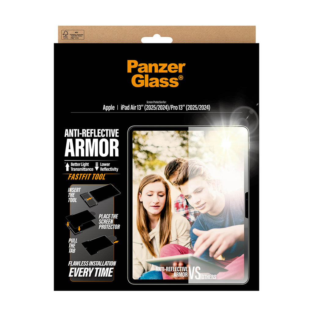PanzerGlass ® Anti-Reflective Armor Screen Protector iPad Air 13" (2024-2026) | Pro 13" (2024-2025) | Ultra-Wide Fit w. Fastfit tool Protection d'écran transparent Apple 1 pièce(s)
