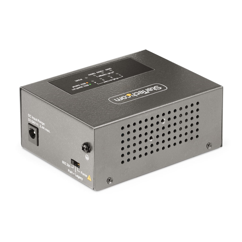 StarTech.com Injecteur PoE++ Multi-Gigabit 4 Ports, Ethernet 5/2.5/1G NBASE-T, 160W, Montage Mural/Rail DIN