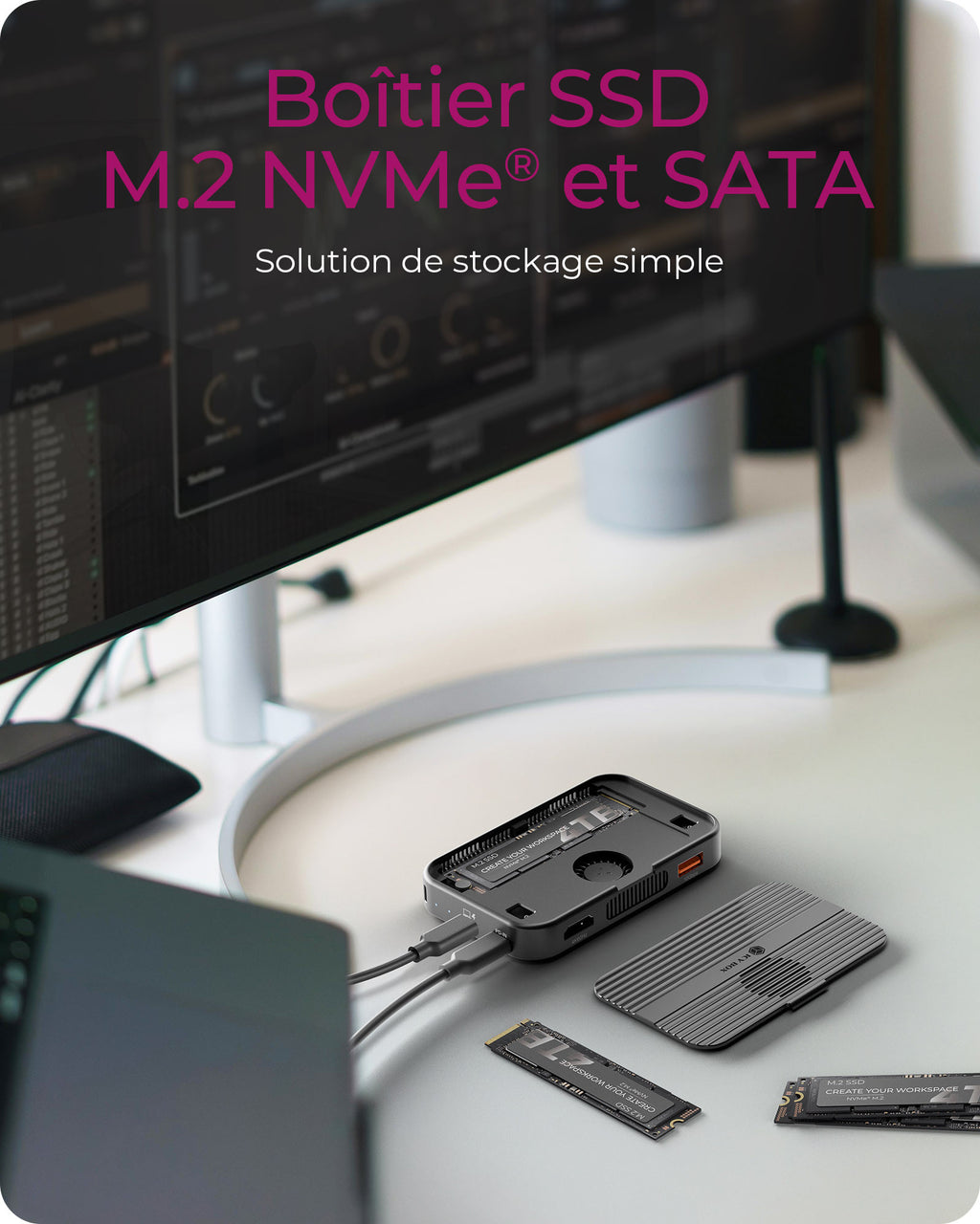 Boîtier SSD M.2 SATA IB-DK4071M-CU31 USB 3.2 Gen 2 Type-C, Noir
