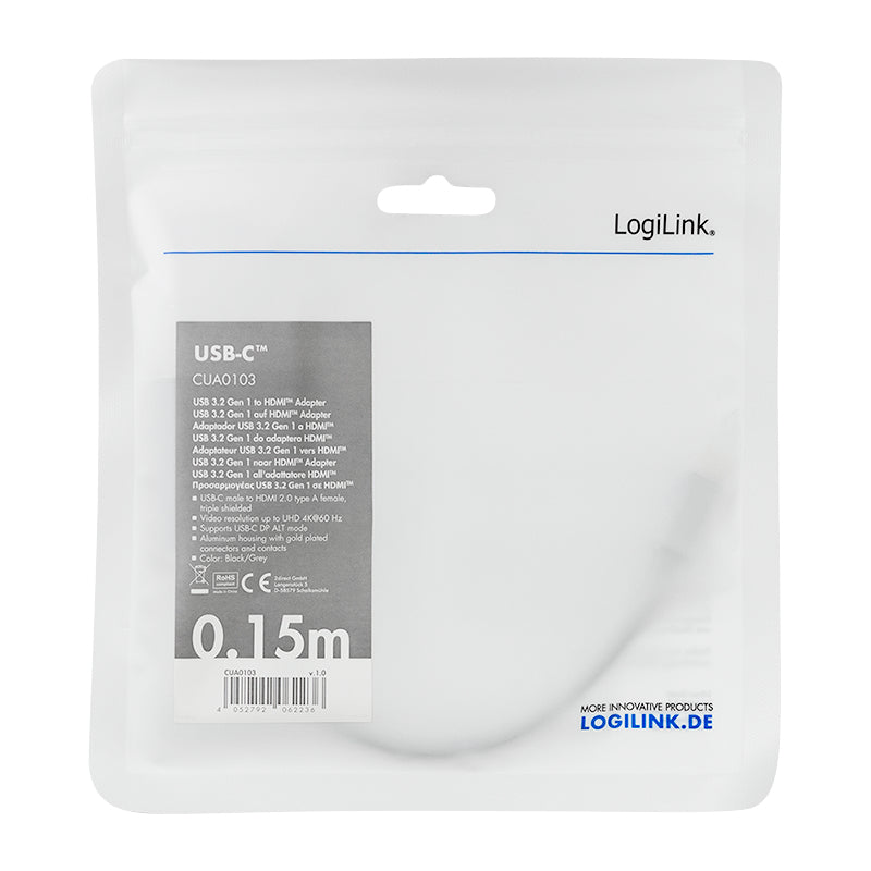 LogiLink CUA0103 changeur de genre de câble USB 3.2 Gen1 Type-C HDMI-A Noir, Gris